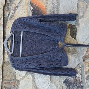 Soma, Dark Grey lacy weave Sweater Wrap with tie front, Fairy, whimsigoth,Cotton